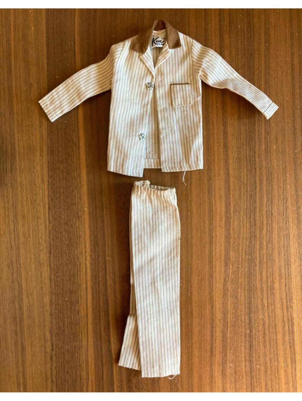 Barbie Vintage Ken Striped Sleeper Set Pajamas White & Tan #781